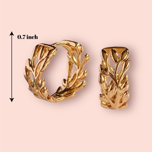 Leaf Hoop Earrings 18k Gold Plated Luxury Jewelry - Picture 2 of 12